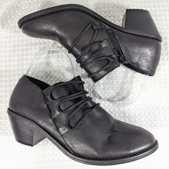ROCKET DOG! BLACK SIDE ZIPPER LACE-UP FRONT CHUNKY HEEL BOOTIE HEELS! SZ 8.5 - Picture 5 of 7